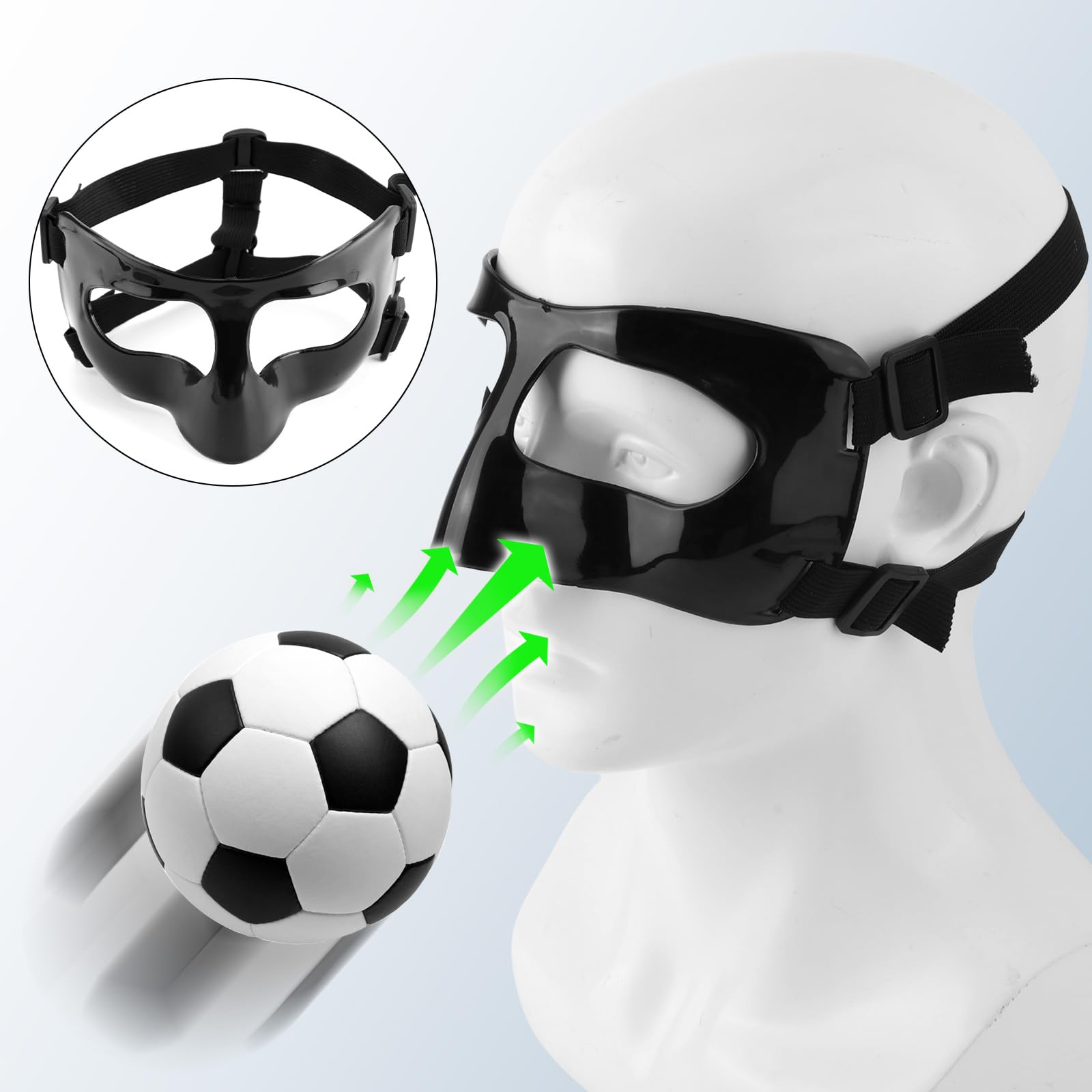Masque pour Nez Cassé, Réglable Écran Facial Respirant Transparent Entraînement Sportif Masque Facial Protège Nez avec Rembourrage pour Adultes Adolescents Basket-Ball Football Accessoires