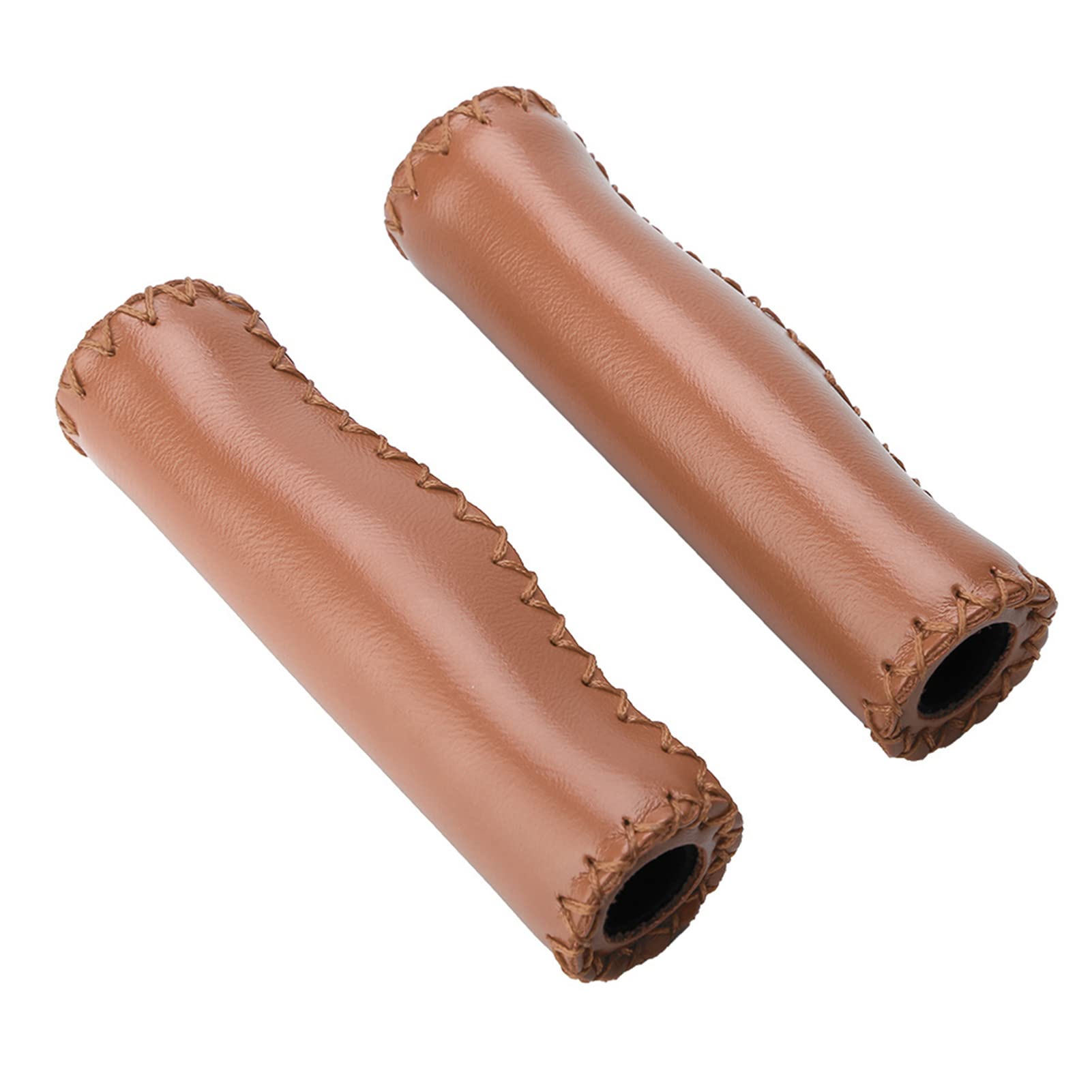 Picysa 1 Pair Hand-stitched PU Bicycle Handlebar Grips with Connector Hand-stitched Vintage Bicycle Grips (Brown)