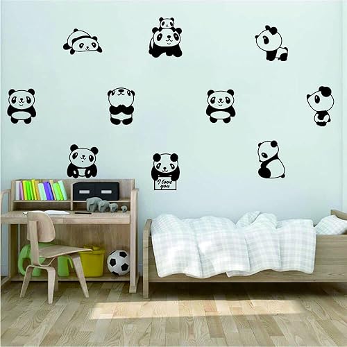 Miniatura 5 de ANFRJJI 10 calcomanías de pared con diseño de panda pequeño, estilo nórdico, lindos animales, calcomanías de pared para habitación de niños,
