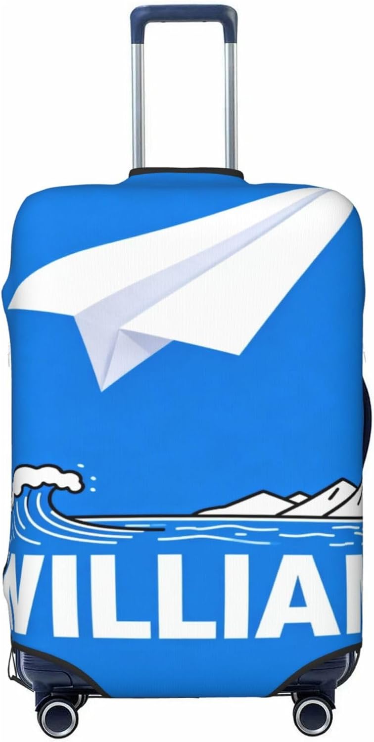 JugJug Custom Luggage Cover Personalized with Name, Minimalist Paper Plane & Ocean Wave Suitcase Protector, Washable Spandex Travel Gear for 18-32 Inch Luggage, Unique Wanderlust Gift, Anti-Scratch