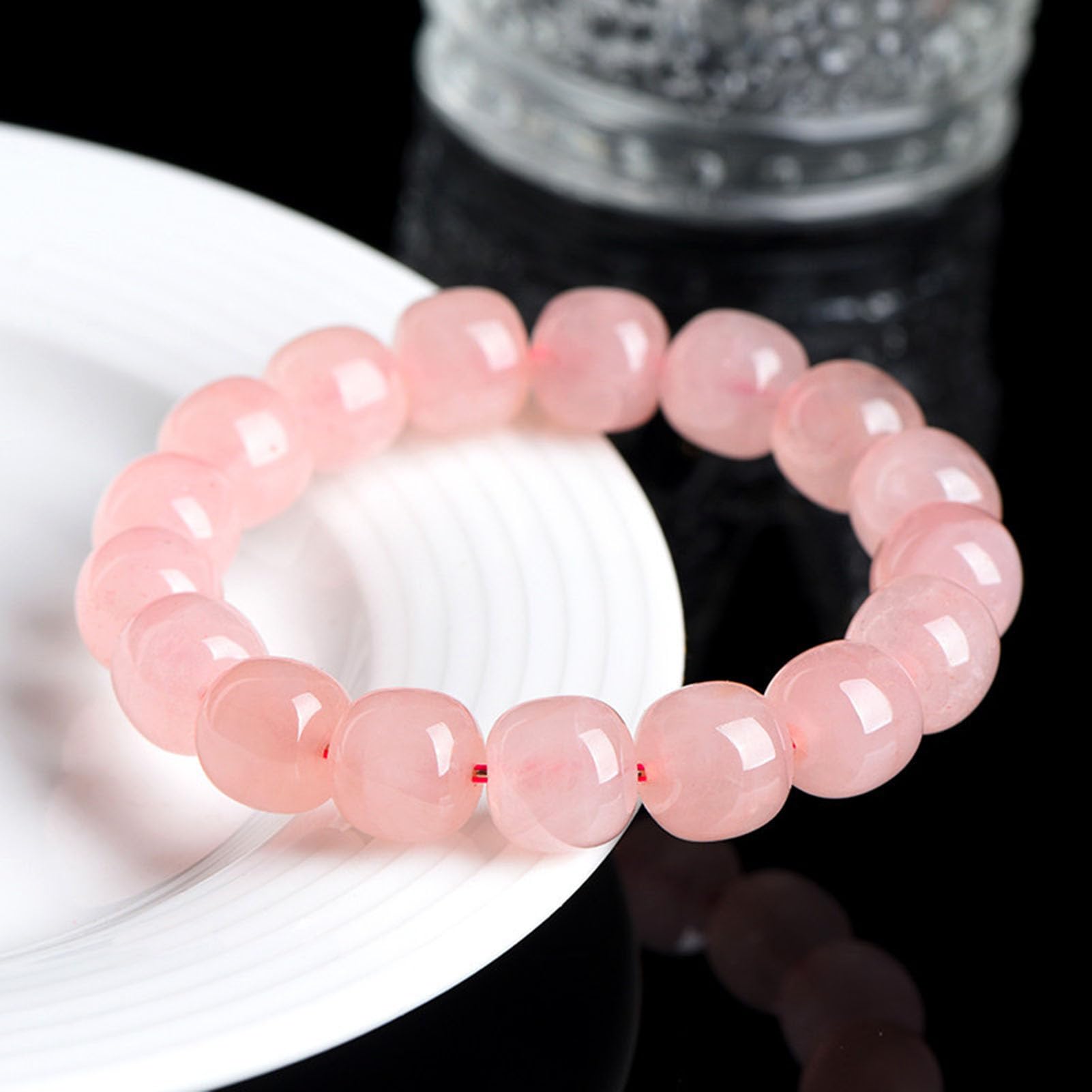 Braccialetti Naturali Bracciale in Quarzo Rosa, Bracciale Elastico Fatto a Mano con Pietre preziose Rosa Naturali per l'energia positiva dell'amore, Meditazione Yoga Unisex,10 * 12mm