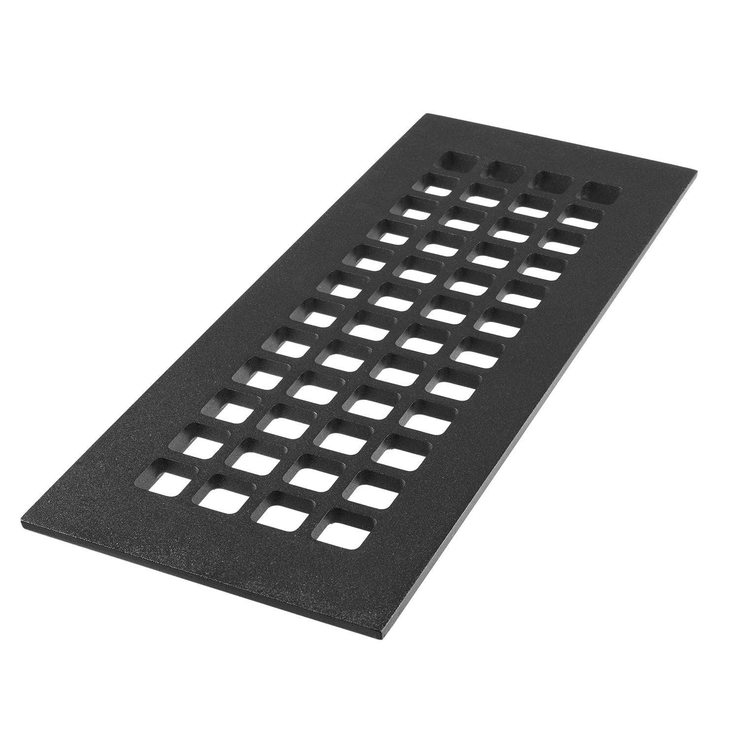 Reggio Register Square Series 4x10 Floor Register, Black Cast Aluminum, Rust-Resistant, Featuring an Underside Lip, No Mounting Holes, Made in The USA