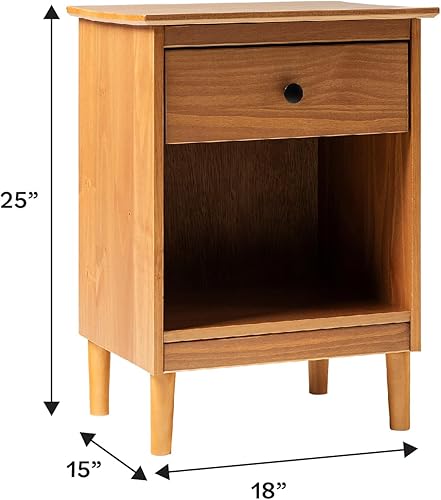 Miniatura 3 de Walker Edison Mesita de noche tradicional de madera con 1 cajón, mesa auxiliar para dormitorio, cajón de almacenamiento y estantería, mesita de