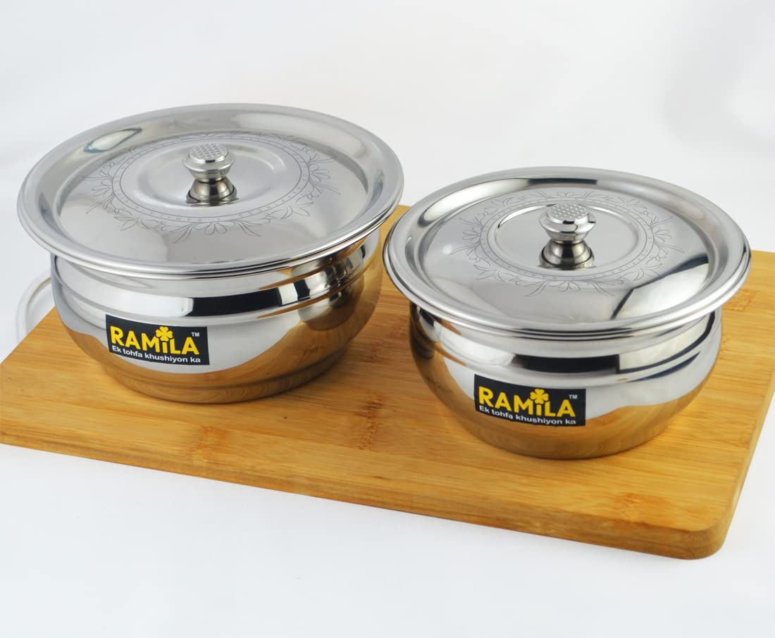ramila Stainless Steel Serving Bowl with Stainless Steel Lid 2 Pieces Steel Bowl- 2 Pieces Lid-image-32