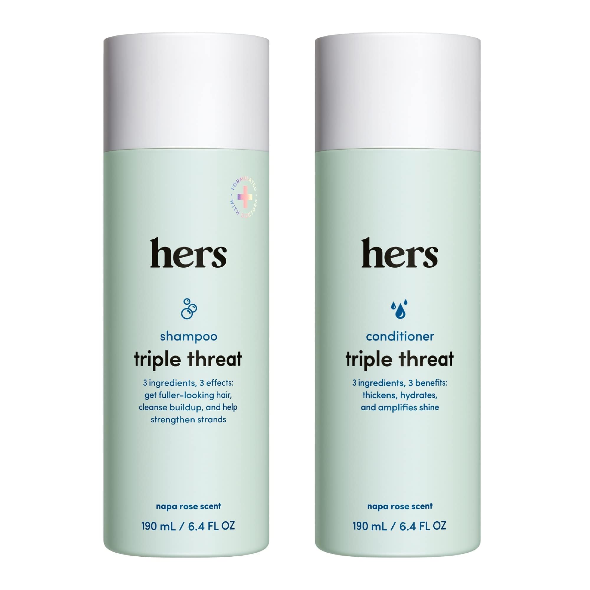 HERS Triple Threat Shampoo & Conditioner Set for Women - Thickening, Moisturizing and Reduces Hair Loss