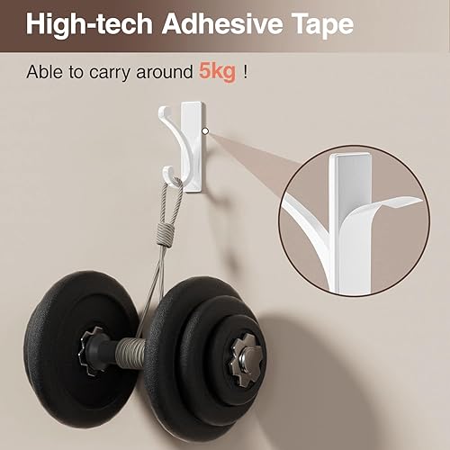 Miniatura 3 de Gancho adhesivo de pared para toallaabrigo, extra adhesivo de 10 libras, acero inoxidable, para colgar en el baño o la ducha, color blanco, paquete