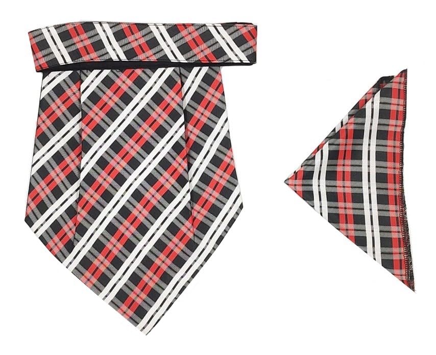 Image of formal cravat set for men with pocket square Men's Cravat Necktie, Self Design Microfiber Dark Multi color Free Size