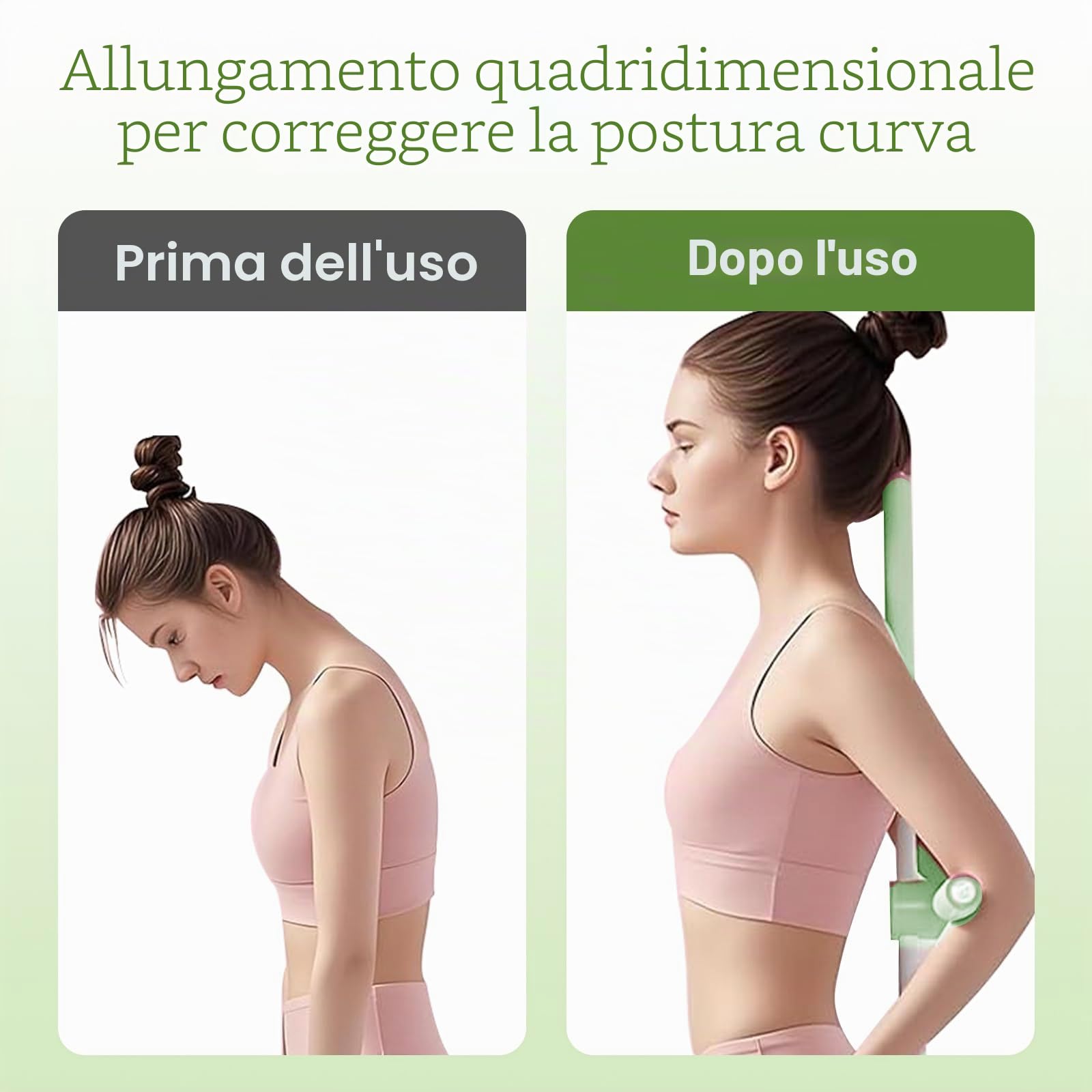 Bastone Da Yoga, Correttore Posturale Per La Schiena,Barra da Pilates Dorsale Sollievo Muscoli Corpo,Barra da Pilates Portatile per Stretching e correzione della Postura (Verde)