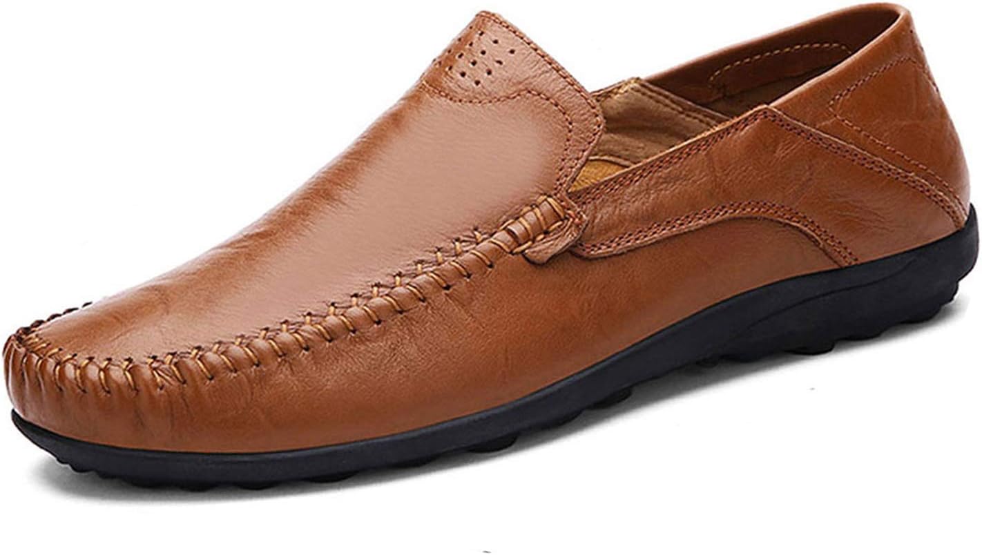 Lapens Men's Driving Shoes Premium Genuine Leather Fashion Slipper Casual Slip On Loafers Shoes LPLFS1587-RB44 Red Brown(Size: 8.5 UK)