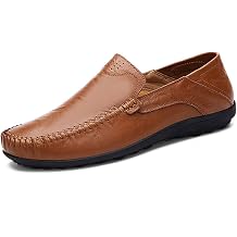 Men's Driving Shoes Premium Genuine Leather Fashion Slipper Casual Slip On Loafers Shoes LPLFS1587-RB47 Red BrownSize 10 UK