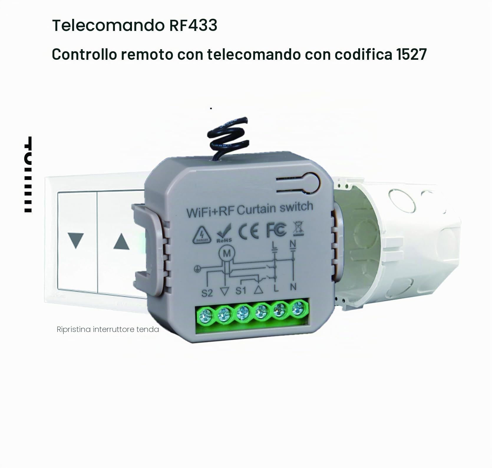 Interruttore Tapparelle RF+WiFi Switch per Tenda, Relè Modulo Comando Smart per Tapparelle Elettriche, Controllo App Smart Life, Comando Vocale Alexa