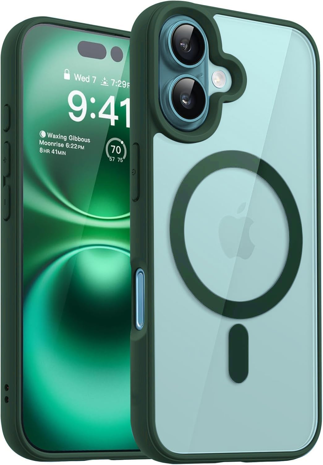 DIZORO Compatible iPhone 16 Plus Case,Compatible with MagSafe, Non Yellow Military-Grade Drop Protection & Hard PC Back Cover Slim Transparent Anti-Scratch Shockproof Phone Case - Green