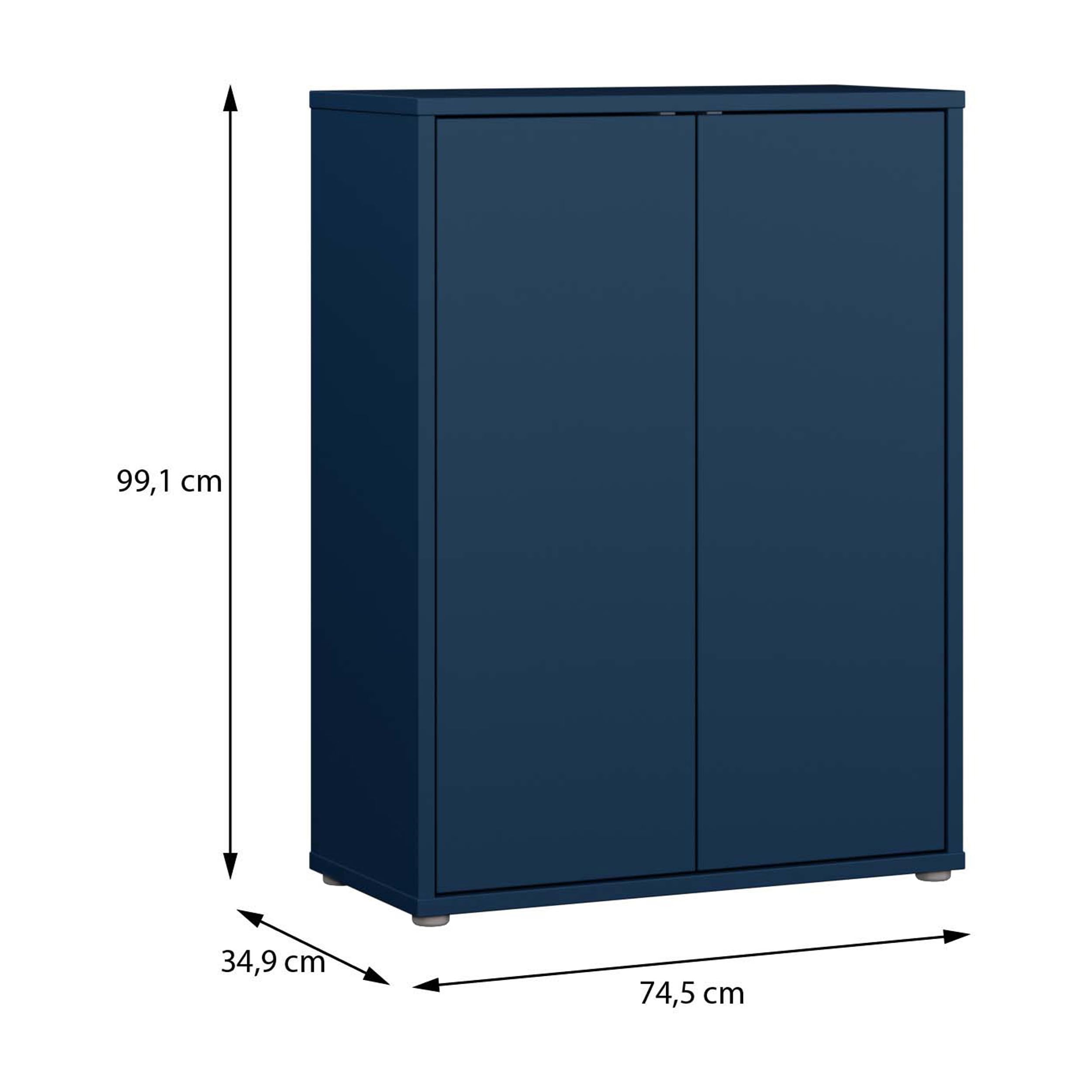 Forte Alice Springs Schuhschrank 70 80, modern-minimalistisch, 2-türig, Holzwerkstoff, Nachtblau, 74,5 cm breit x 99,1 cm hoch x 34,9 cm tief