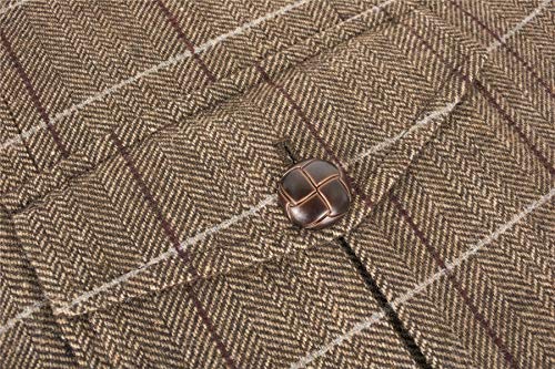 Mens Wool Tweed Shooting Jacket Check Hunting Herringbone Blazer Oak Elbow Patch - Brown 44 - Thumbnail 4