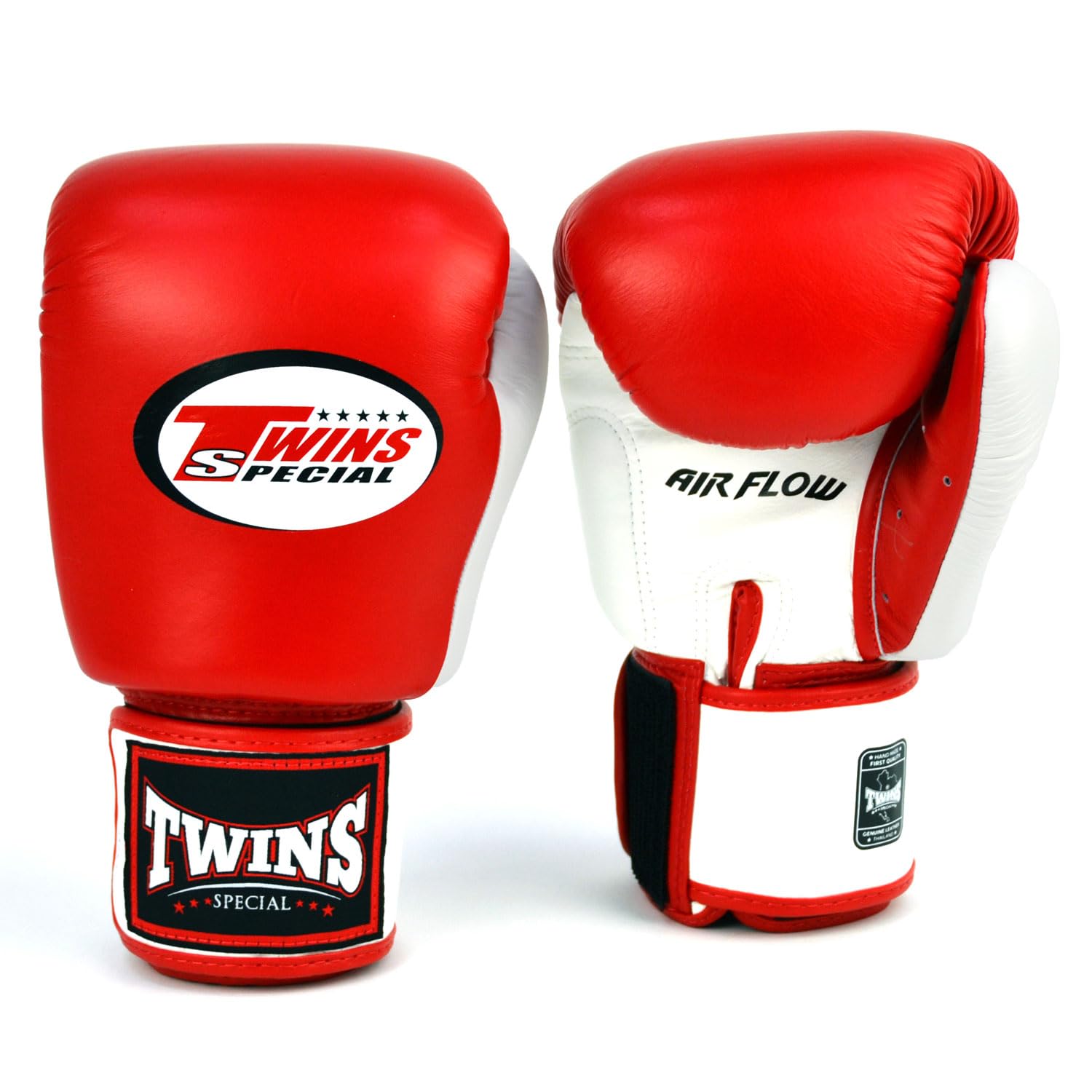 Twins Special BGVLA2 Air Flow Leather Boxing Gloves, Hook & Loop Closure, For Muay Thai, Boxing, Kickboxing & MMA Training & Sparring (Red/White/Black, 14oz)