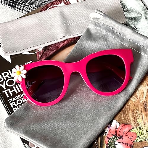XINBO LOOK Kids fashionable Pink Sunglasses With Floral Decoration, for Kids Age 3-10, Toddler Sunglasses Girls UV Protection4