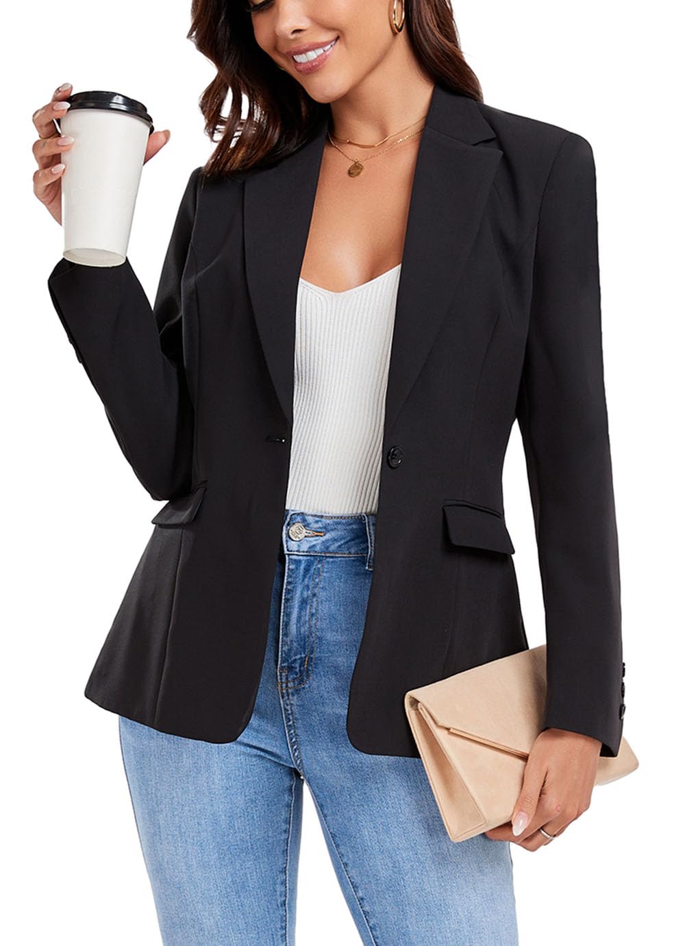 Womens Casual Blazer Work Office Blazer for Women One Button Business Suit Blazer Jackets Petite