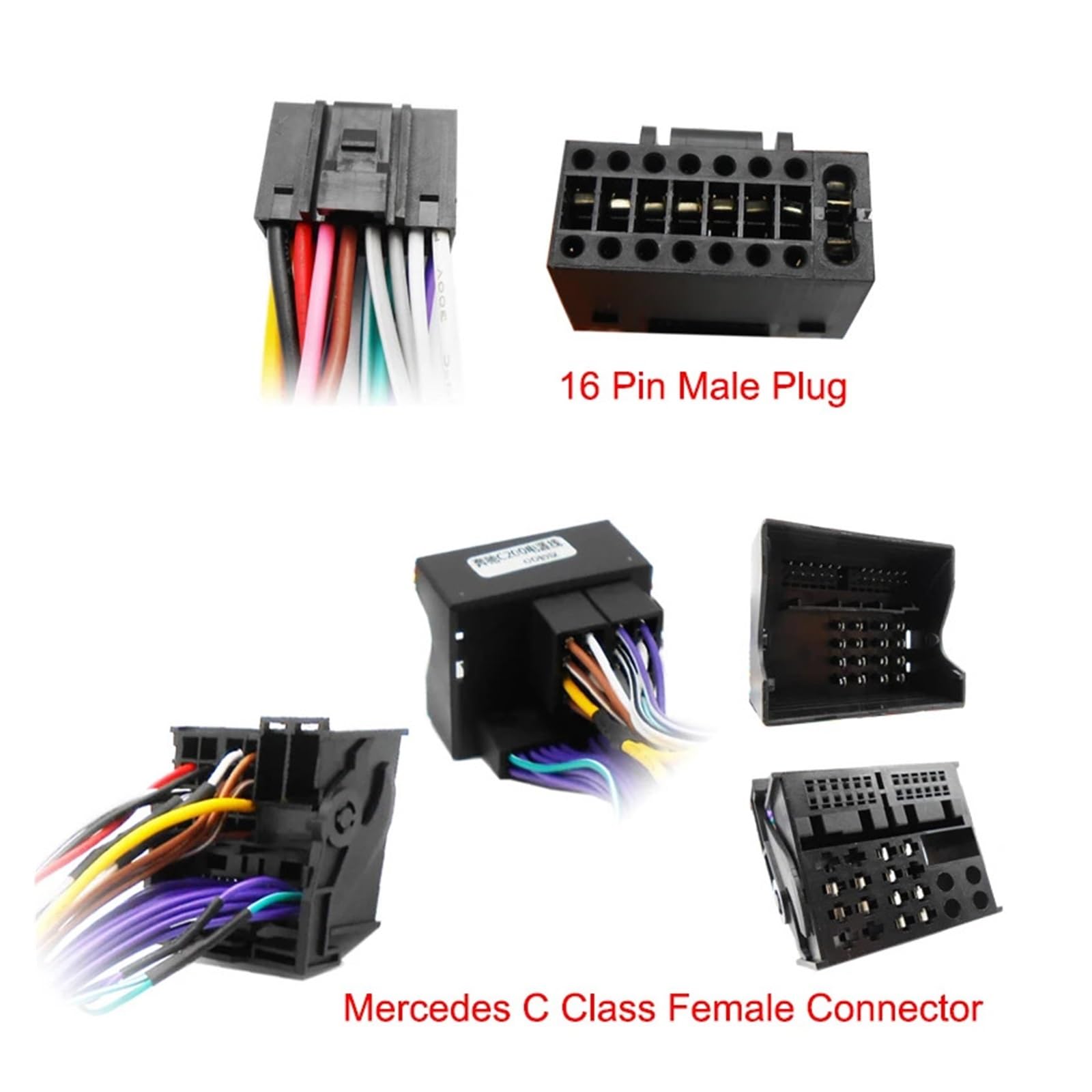 Arnés de cableado con conector Quadlock de 16 pines, decodificador CAN-Bus, accesorios Android for coche, adaptador de cable de 12 V compatible con Mercedes W204 C200(With antenna adapter)