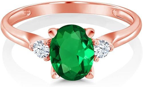 Miniatura 2 de 10K Rose Gold Gemstone Birthstone & White Created Sapphire 3-Stone Engagement Ring Oval 8X6MM Center with Round 2.5MM Accents Three Stone Wedding