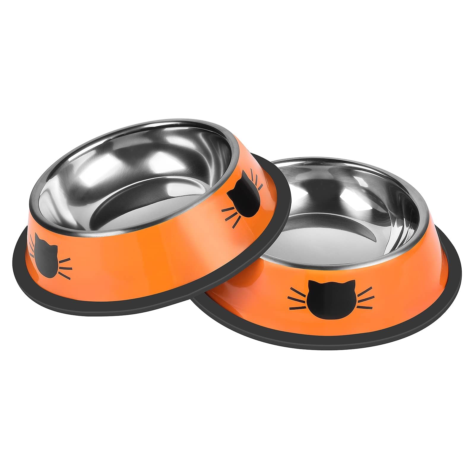 Serentive 2 Pcs Non-Slip Stainless Steel Small Cat Food Bowls - Unbreakable, Thicken 7 Oz Cat Dishes - Indoor, Removable Rubber Base, Easily Clean, Lovely Color โ image 1