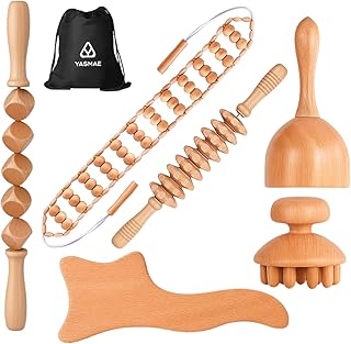 6-in-1 Wood Therapy Massage Tools with a Poly Bag – Lymphatic Drainage Massage Tools for Body Sculpting, Anti-Cellulite & Muscle Relaxation – Wooden Maderoterapia Kit for Face & Body Care
