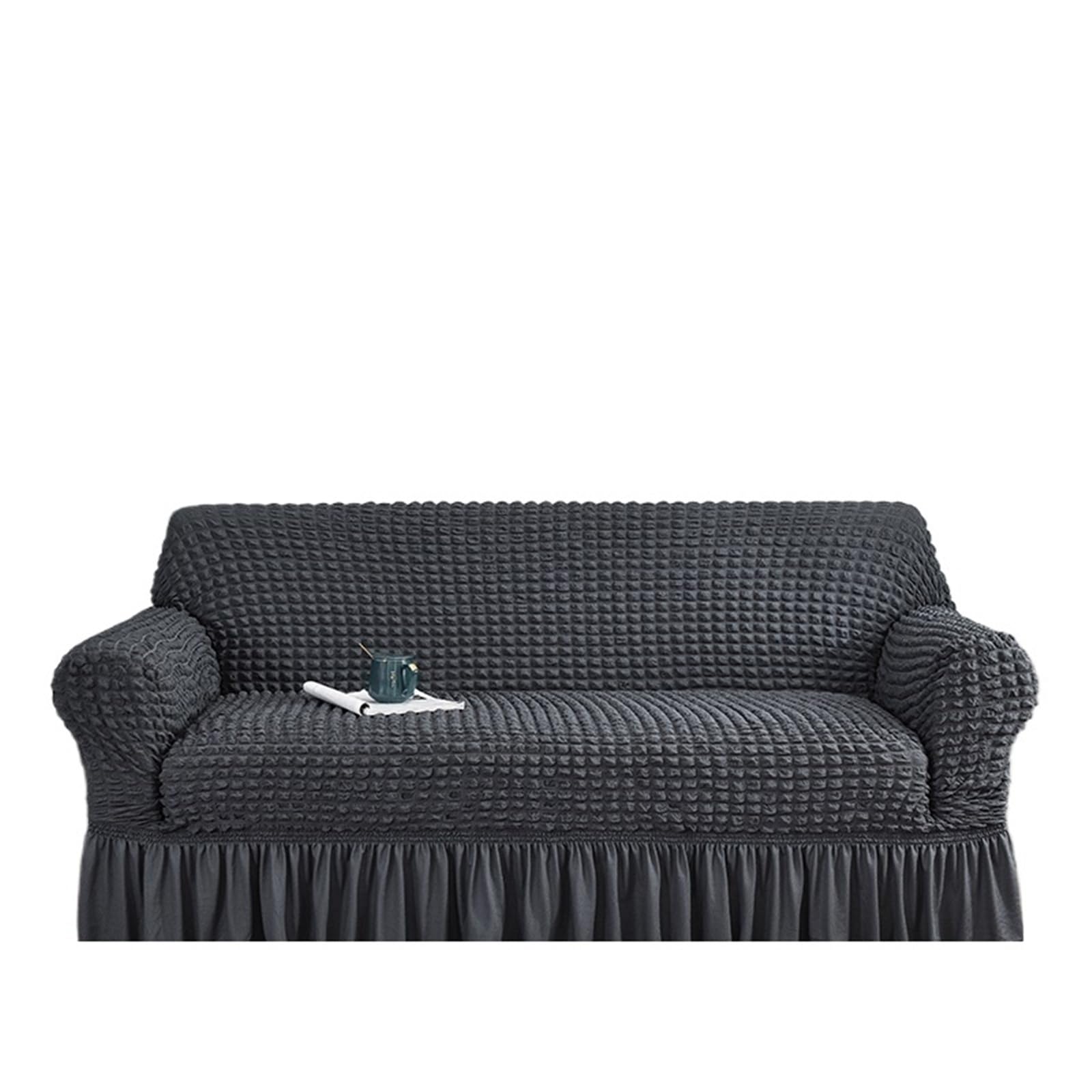 SUBLXPoten Sofa Cover with Skirt Dark Brown Plaid Skirt Elastic Sofa Cover for Living Room 2 3 4 Seat Armchair L Shape Furniture(Color 9,3-seater 190-230cm)