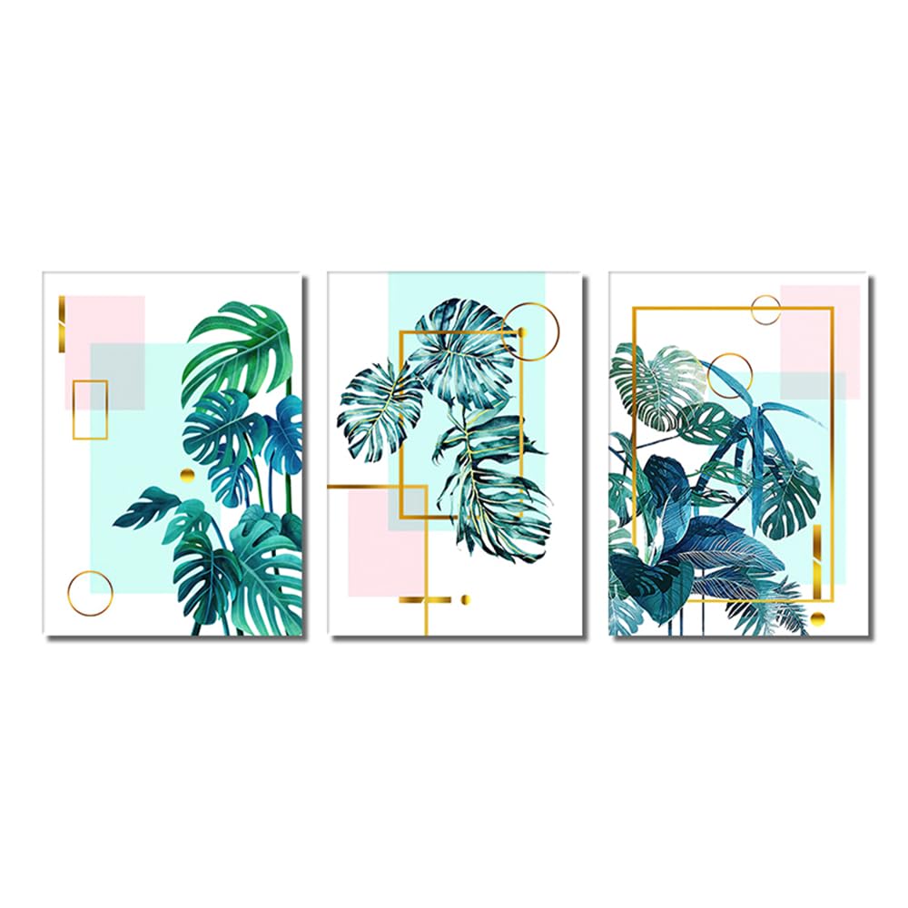 WBYZAC Botanical Posters-Abstract Green Plant Leaves Canvas Painting Nordic Plant Wall Art Picture Posters and Prints for Living Room Bedroom Kitchen Home Decoration-60 * 80cm*3PCS (No Frame)