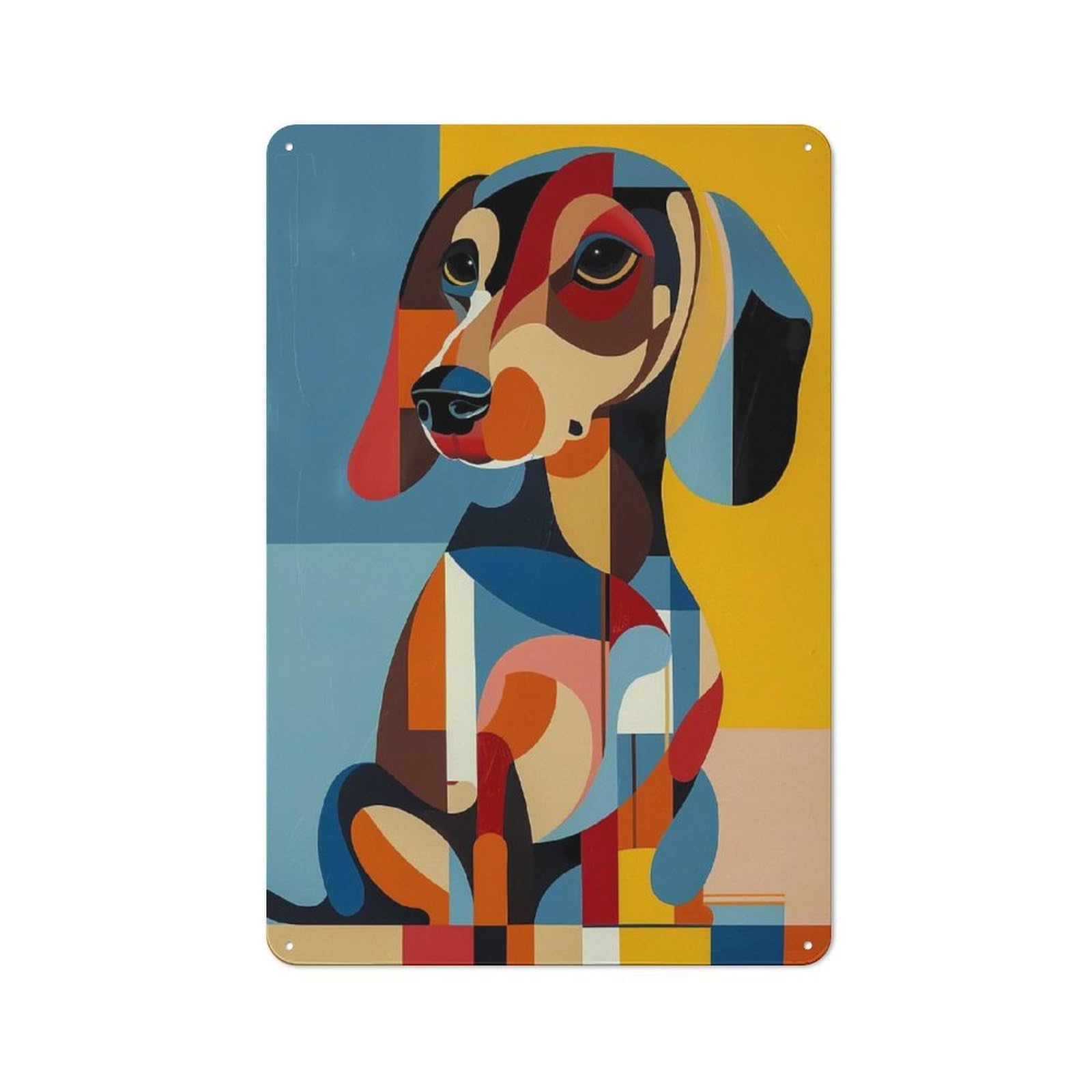 Junmoney Geometric Dachshund Art Tin Wall Plaque 30X20cm With For Living Room Or Hallway, For Garage, Workshop And Man Cave Decoration