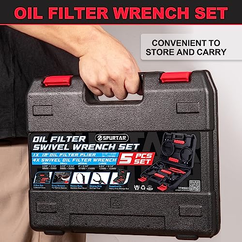 Spurtar TFW0001 Swivel Oil Filter Wrench Set Of 5 Adjustable Oil Filter Pliers 2-3/4 Inch To 5-1/4 Inch (68.85-133.35Mm) 12 Inch Universal Oil Filter Removal Tool thumb #8