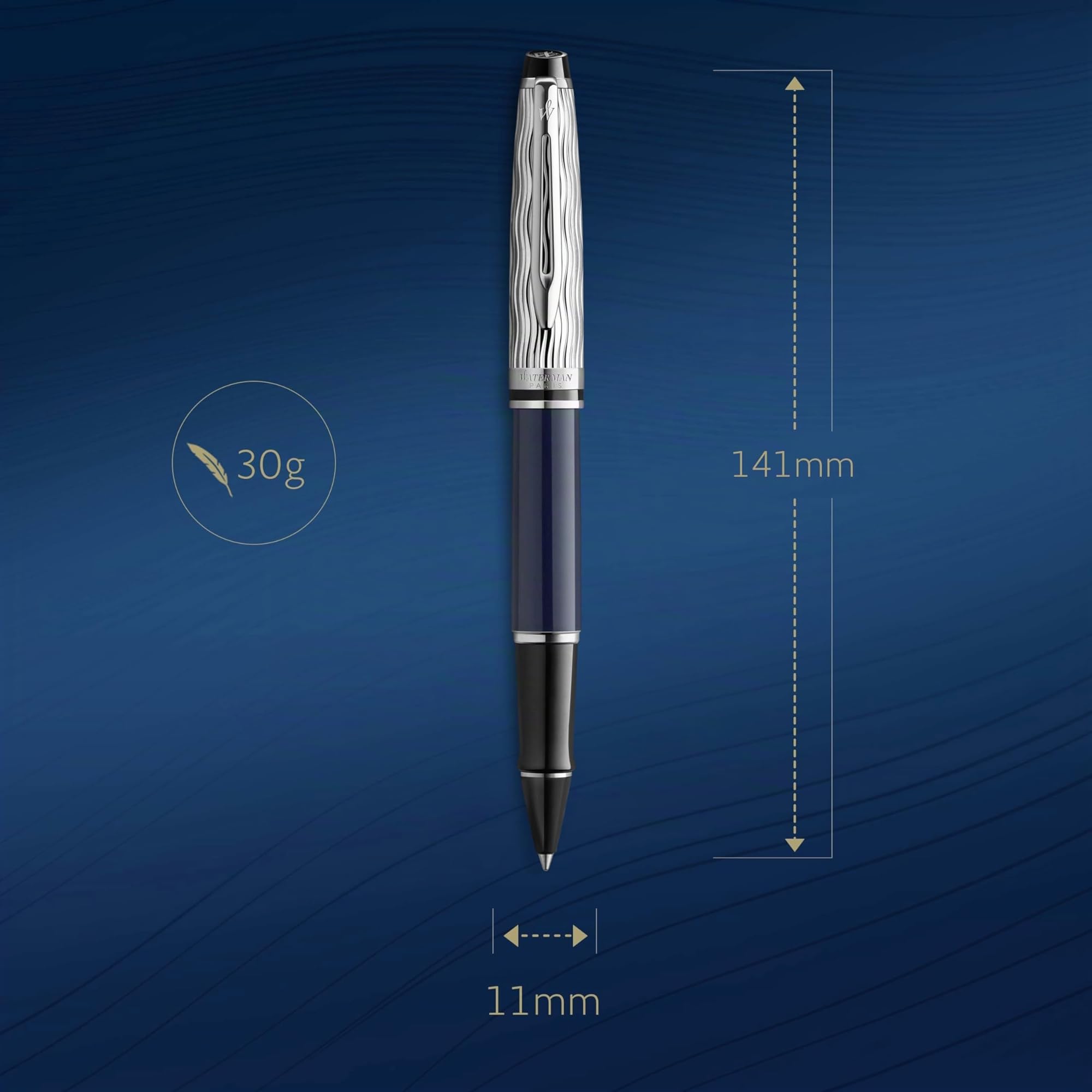 Waterman Expert penna roller Made in France laccatura blu metallo cappuccio cesellato inchiostro nero confezione regalo