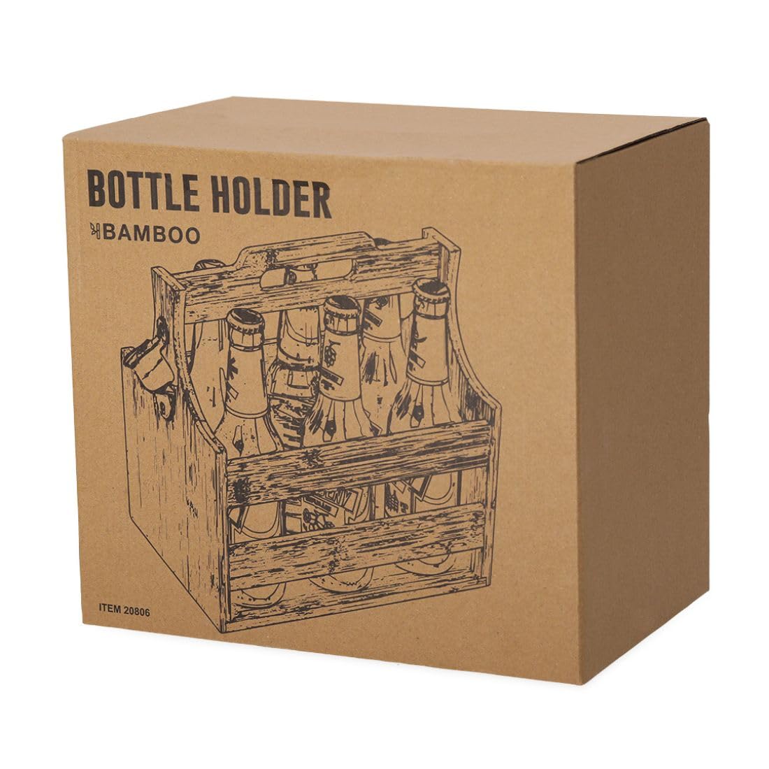 Genérico Pack 8 Portabotellas de Bambú para 6 Botellines con Abridor | Soporte para Cervezas y Bebidas | Ideal Hostelería, Bares y Restaurantes | Caja Transporte con Asa