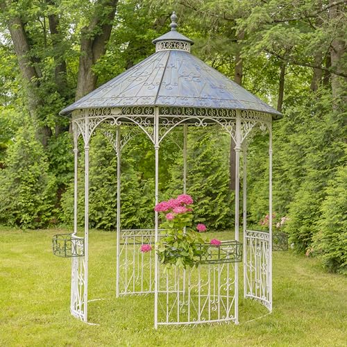 11ft. Tall Round Iron Gazebo with Four Side Walls &...