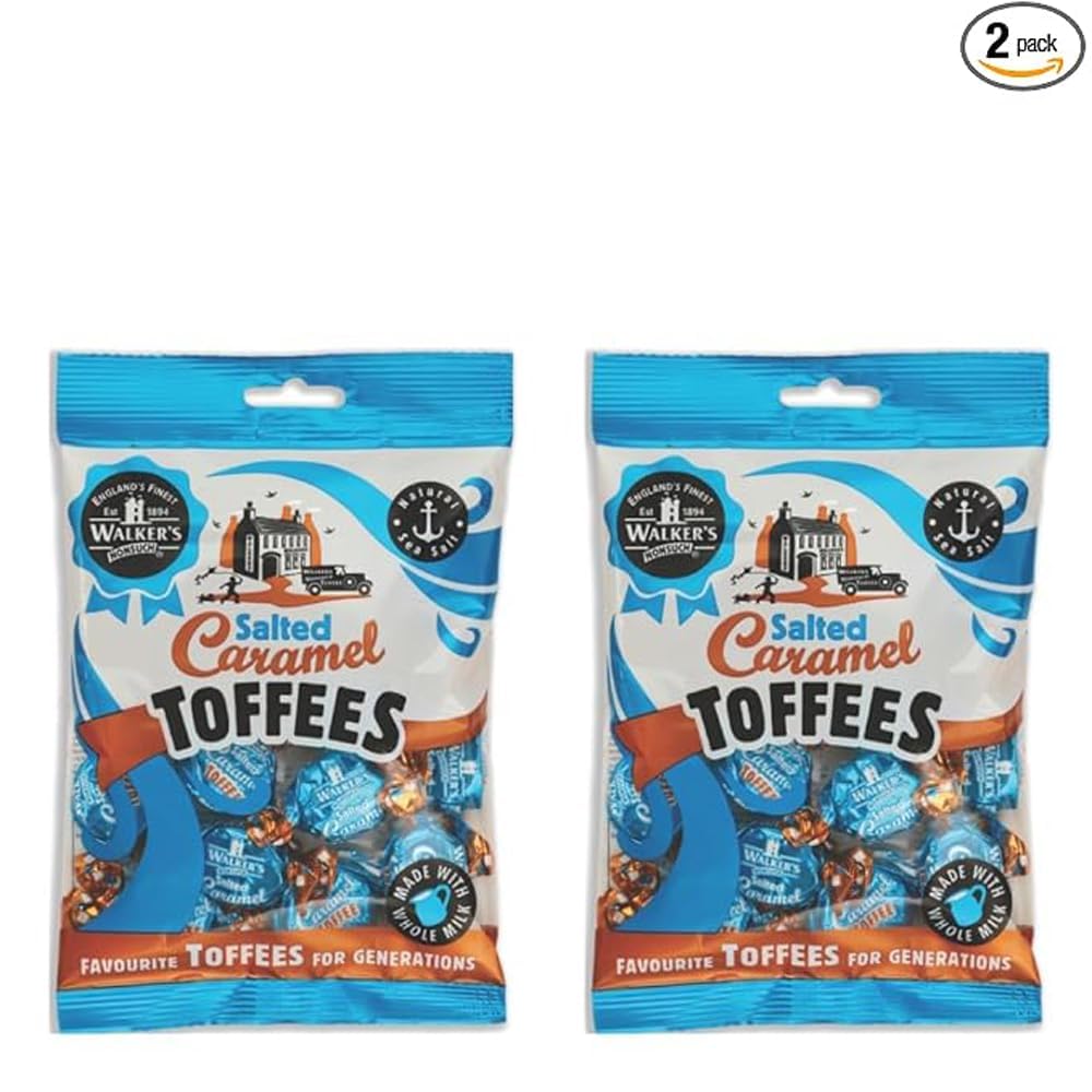 Walkers' Nonsuch Salted Caramel Toffees | Traditional British Candy with Butter & Whole Milk | Sweet & Salty Treat | Individually Twist Wrapped Delicious Chewy Toffee | 5.29 Oz (Pack of 2)