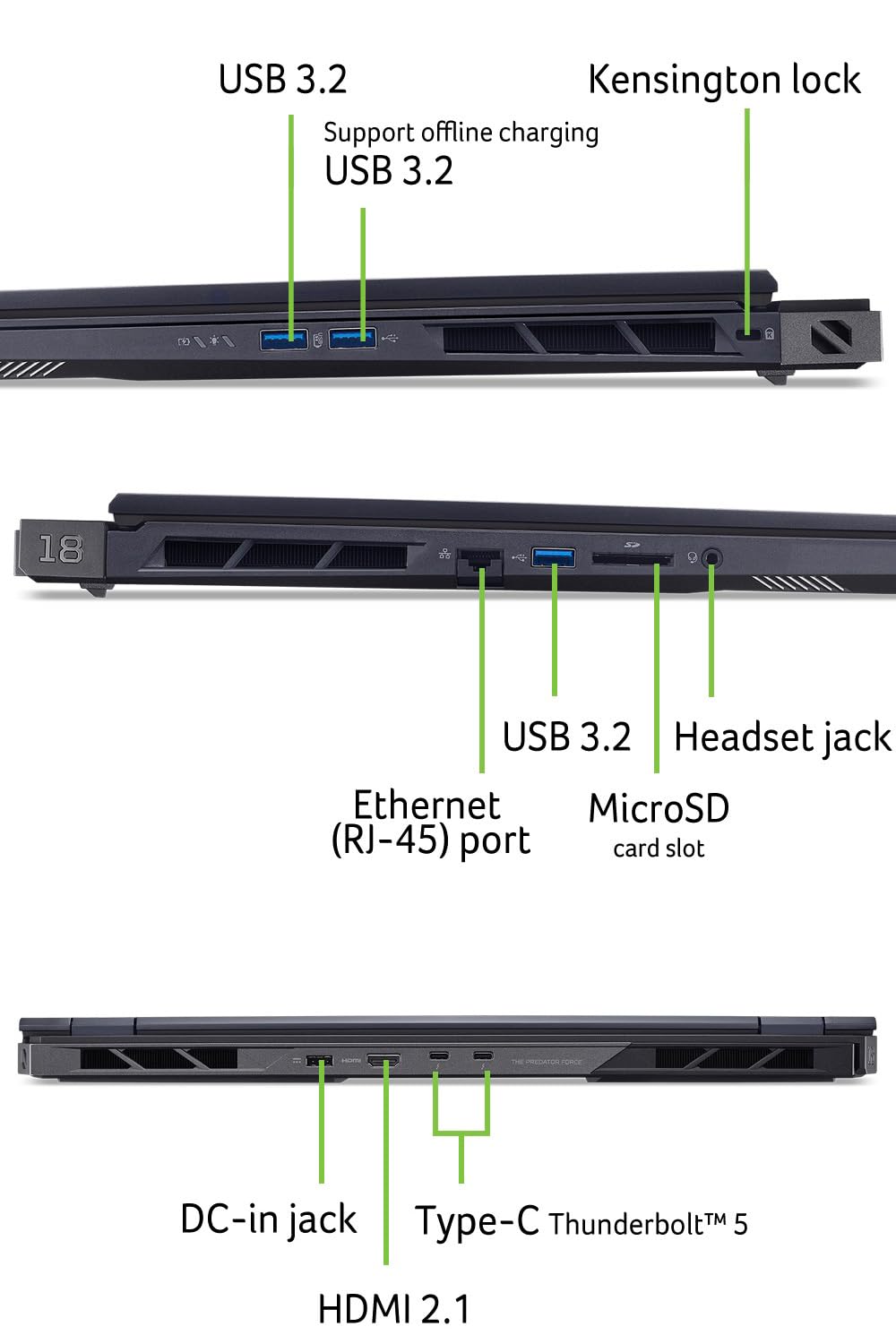 acer Predator Helios 18 AI (PH18-73-91MD) Gaming Laptop, 18 Inch WQXGA MiniLED IPS 250Hz Display, Intel Core Ultra 9 275HX, 64 GB RAM, 4 TB SSD, NVIDIA GeForce RTX 5080, Windows 11, QWERTZ Keyboard - 5