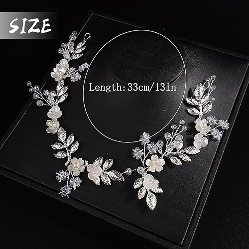 Miniatura 3 de Aimimier Diadema bohemia con hojas de flores y perlas de cristal, hecha a mano, para boda, dama de honor, fiesta, festival, accesorios para el