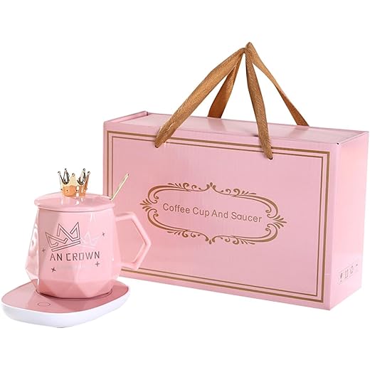 HEAVENGLOW Smart Coffee Mug and Ceramic Mug Electric Warmer Coaster for Valentine's Day Pink