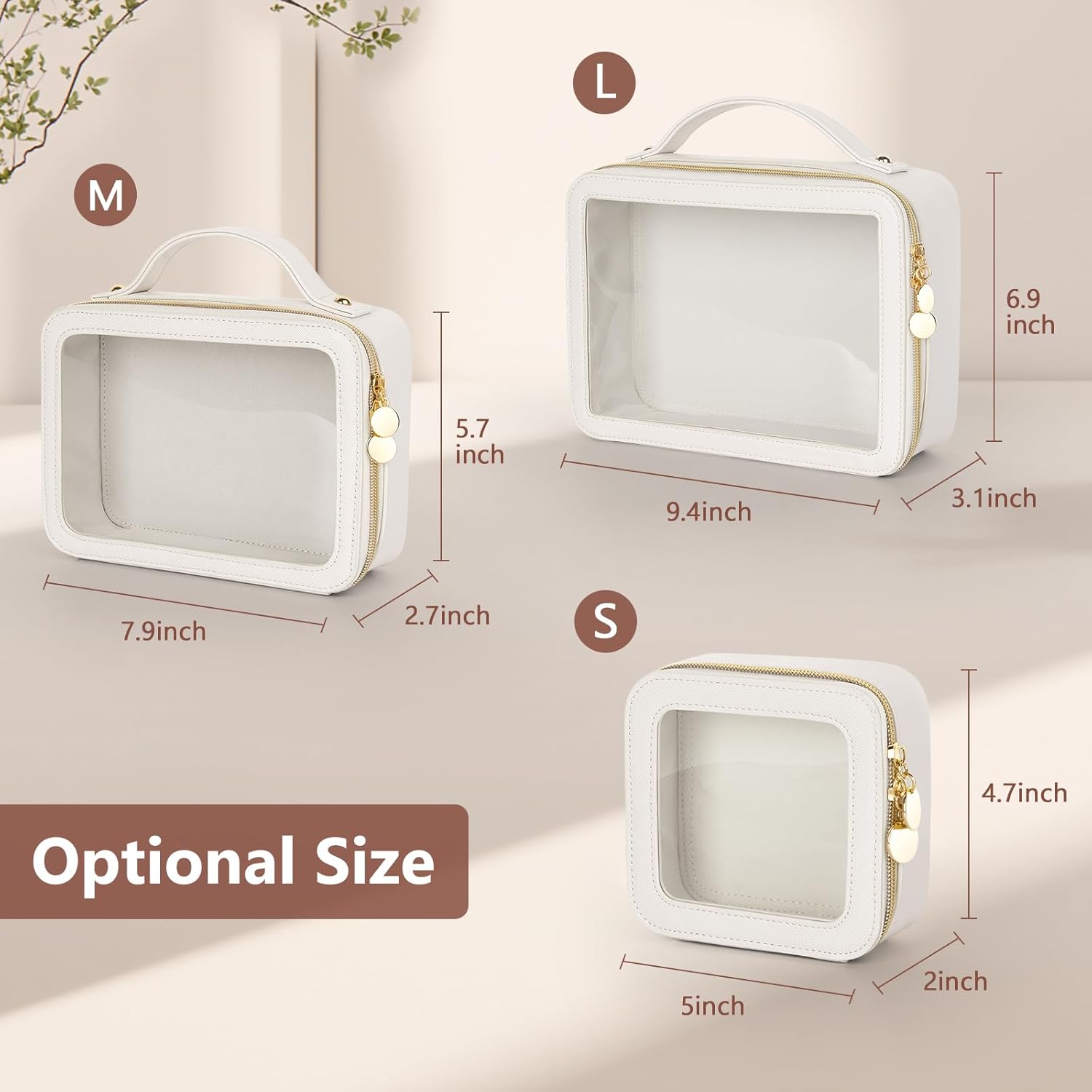 Travel Clear Makeup Bag with Makeup Brush Bag, Leather Makeup Case Toiletry Bag, Portable Cosmetic Bag Case, Transparent Waterproof Cosmetic Organizer Storage Bag for Women,