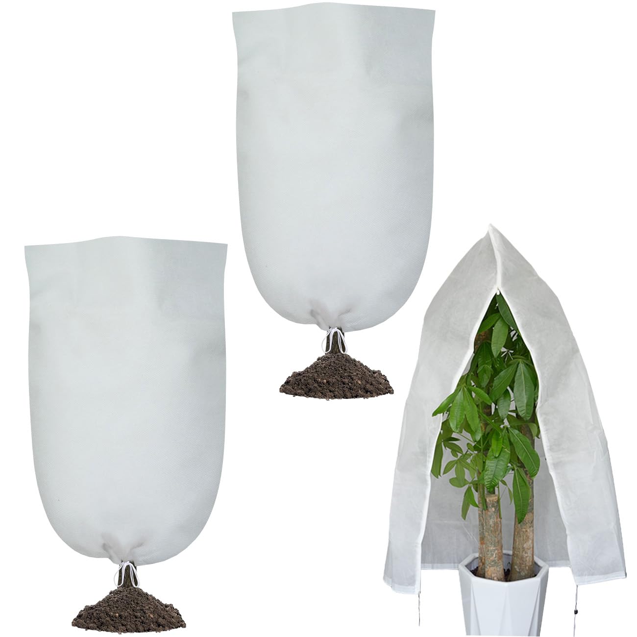 3 Packs White Plant Covers Freeze Protection Frost Blankets (59''H x 39''W) Winter Shrub Covers with Zipper and Drawstring