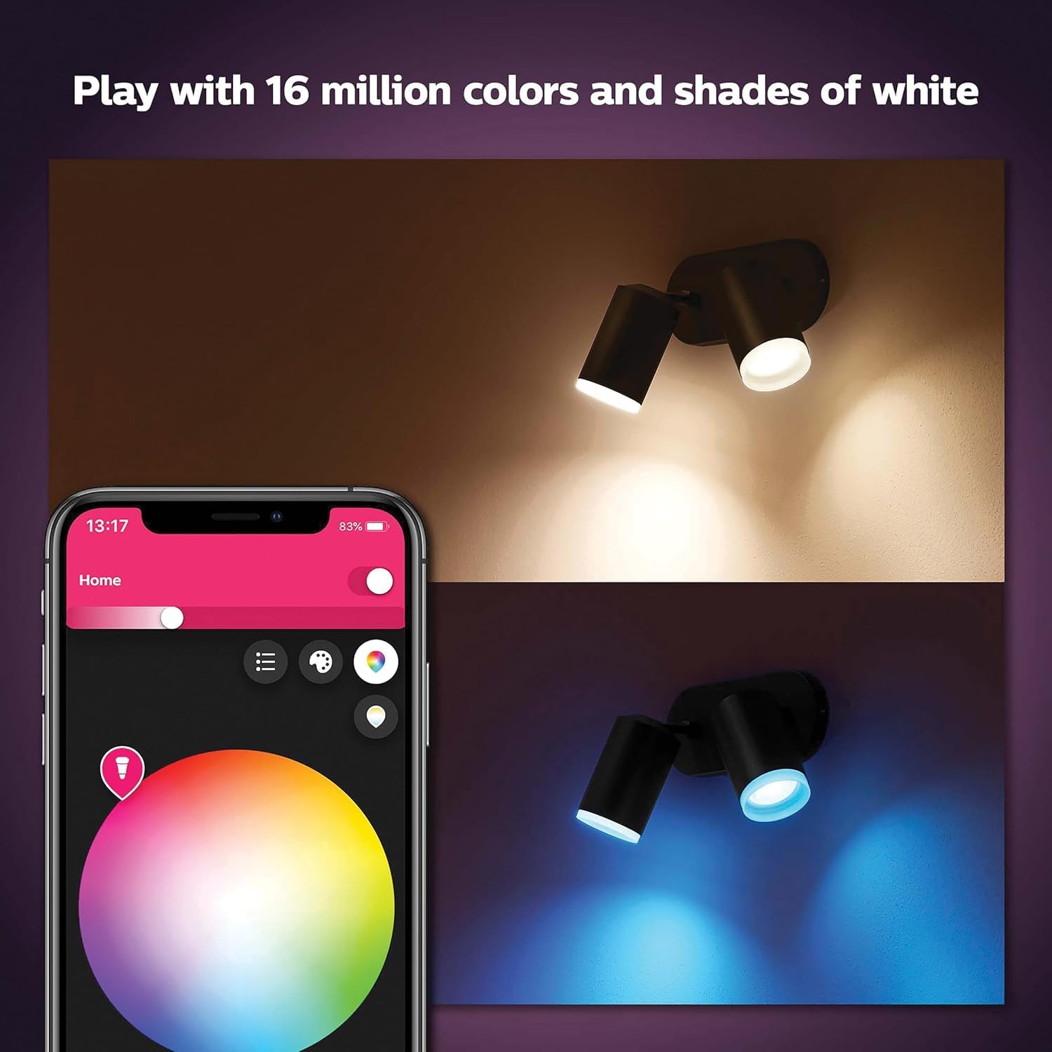 Philips Hue White & Color Ambiance Fugato 2er Spot, schwarz 2x350lm, dimmbar, 16 Mio. Farben, steuerbar via App, kompatibel mit Amazon Alexa (Echo, Echo Dot), neue Generation