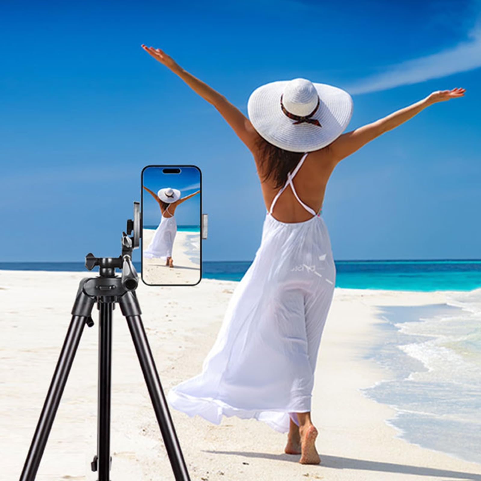 55" Phone Tripod, Camera Tripod For IPhone With Remote Shutter Gopro Holder And Universal Clip, Compatible With IPhone/Android/Sport Camera Perfect For Video Recording/Selfies/Live Stream/Vlogging