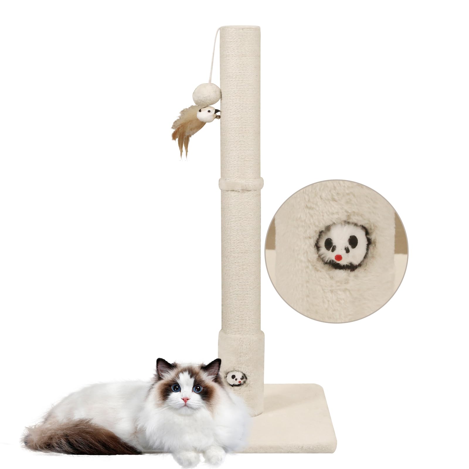 Woochpet 34‘’ Tall Cat Scratching Post with Premium Sisal Rope for Indoor Scratcher Post Tree for Indoor Cat Toy with Mouse Hole, Hanging Ball for