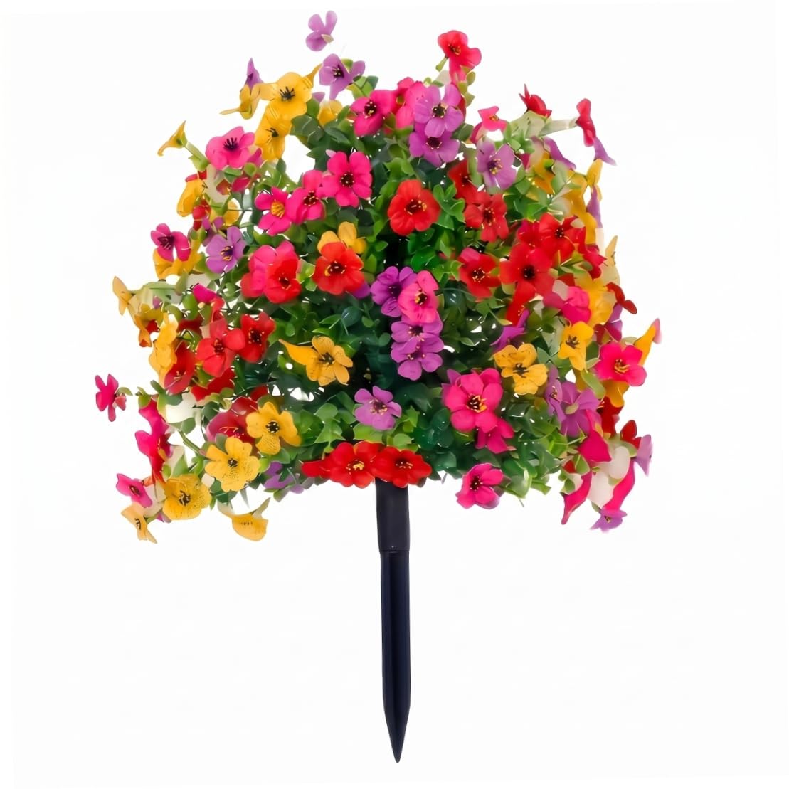 Ginwrek Faux Flowers Artificial Flowers for Outdoors with Ground Stakes, Faux Outdoor Plants Multi-color Plastic Garden Stakes for Yard & Lawn