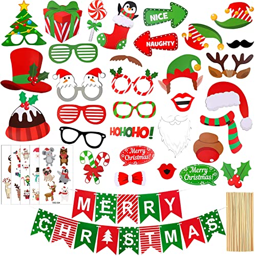 DRADERCH 38 Pièces Décoration De Fête De Noël DIY Kit Accessoires Photo Noël Photo Booth Props Creative Fournitures avec Autocollants de Tatouage de Noël pour la décoration de Noël et Les fêtes Cover
