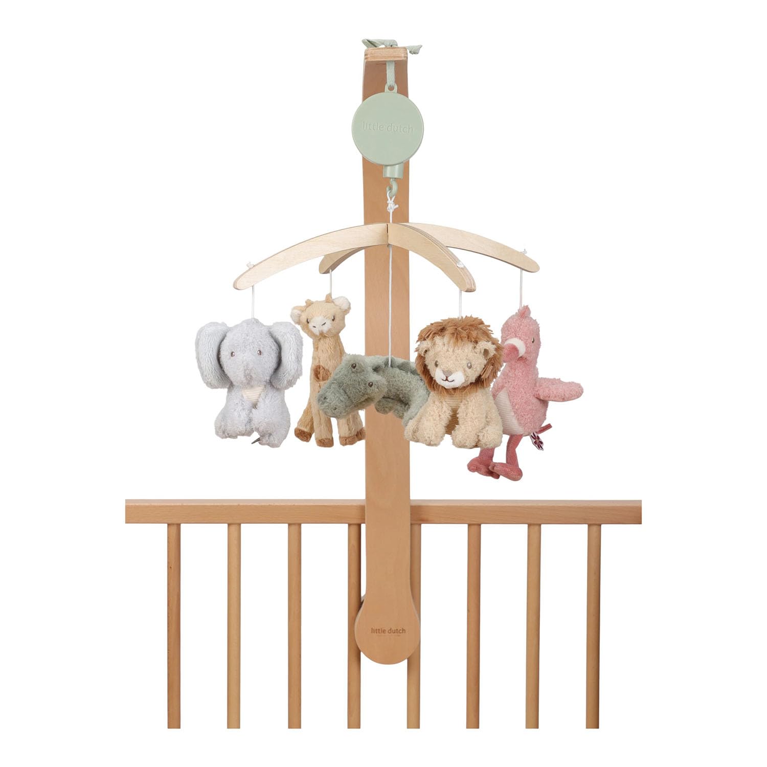 Little Dutch Musik Mobile - inklusive Spieluhr - mit Halterung aus Holz für Babybett - für Babys ab der Geburt - Unisex - Safari Friends