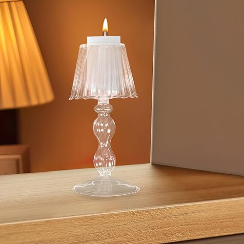 Miniatura 2 de Candelabro de cristal transparente con forma de lámpara romántica para decoración de mesa del hogar, decoración de fiesta de boda (7.28 x 3.26 x