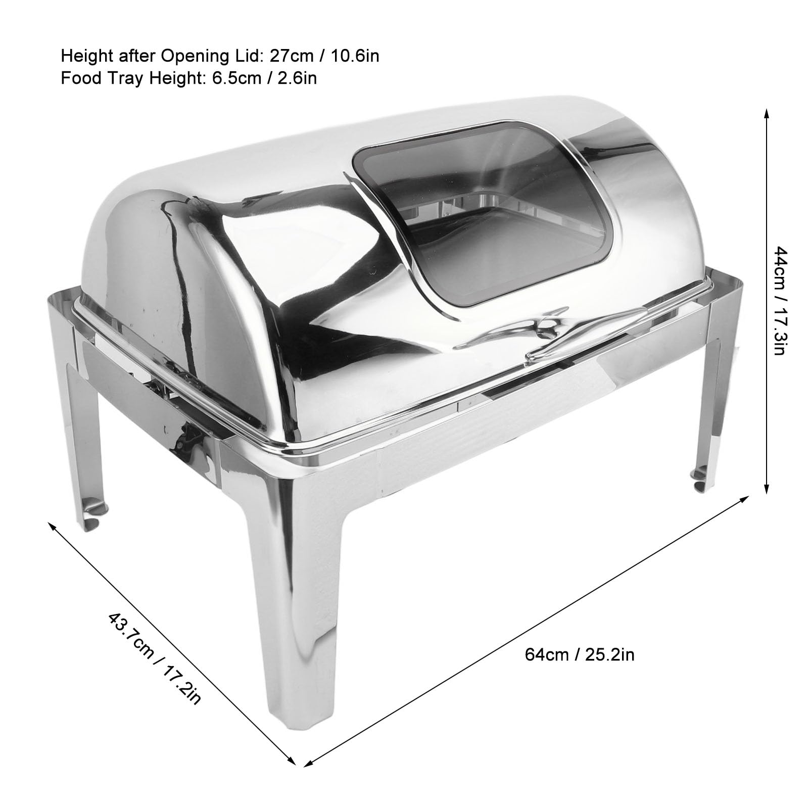 Chafing Dish, Edelstahl, Buffet-Chafer, 9 l, Buffet, Gastronomie, Speisenwärmer, transparenter Glasdeckel, Alkohol-Heizung, rechteckig (Silber)