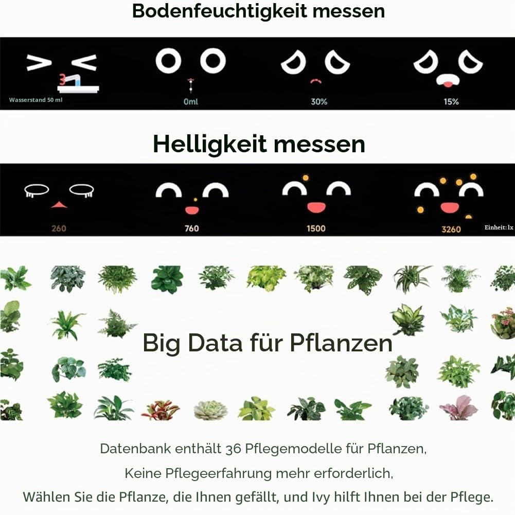 Smart-Blumentöpfe, AI-Pflanzgefäß, mehrere Ausdrücke, 7 smarte Sensoren und Ai-Chips erleichtern Aufziehen von Pflanzen, Spaß für Wohnzimmer, Nachttisch, Schreibtisch, ohne Pflanze, weiß
