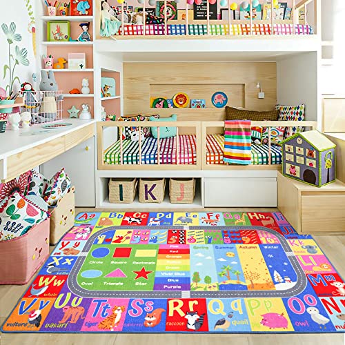 HOMORE Tapete educativo infantil, coleção infantil, tapete para aprender alfabeto, números, cores, e