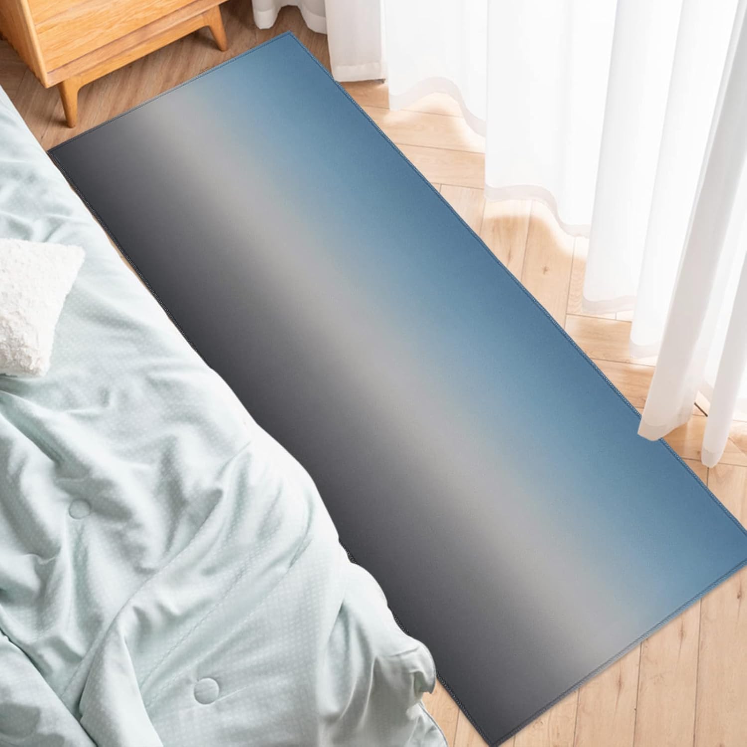 Gradient Blue Grey Abstract Art Kitchen Rug, Washable Bath Shower Door Welcome Runner Area Rug Mat Carpet for Bedroom Bathroom Living Room Accent Throw Desk Rug, 20x63