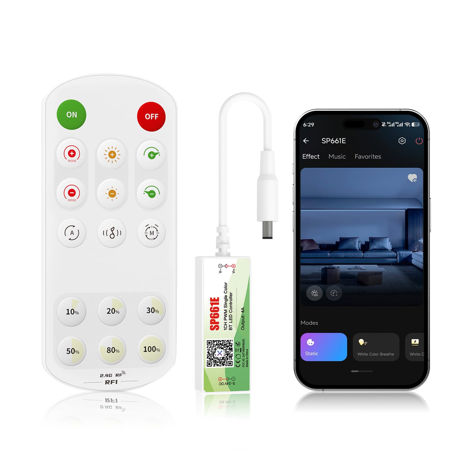 LED Light Controller, RF WiFi Smart Remote Dimmer for Single Color LED Strip Lights,17-Key Bluetooth Remote Controller DC 5-24V Support Timer Function/One-to-Many Control